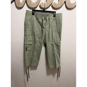 Venezia Women Green Ripstop Cargo Capri Pants Size 14 Cropped Utility Ribbon Tie